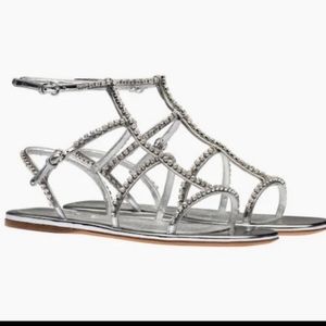 Antonio Melani Dayla Metallic Leather Jeweled T-Strap Flat Sandals